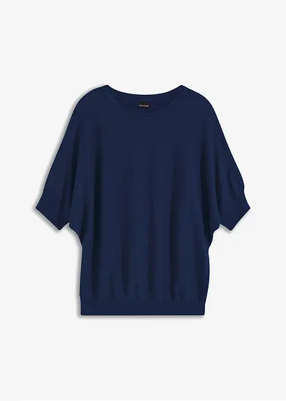 bonprix Rundhals-Pullover mit kurzen Fledermausärmeln - blau
