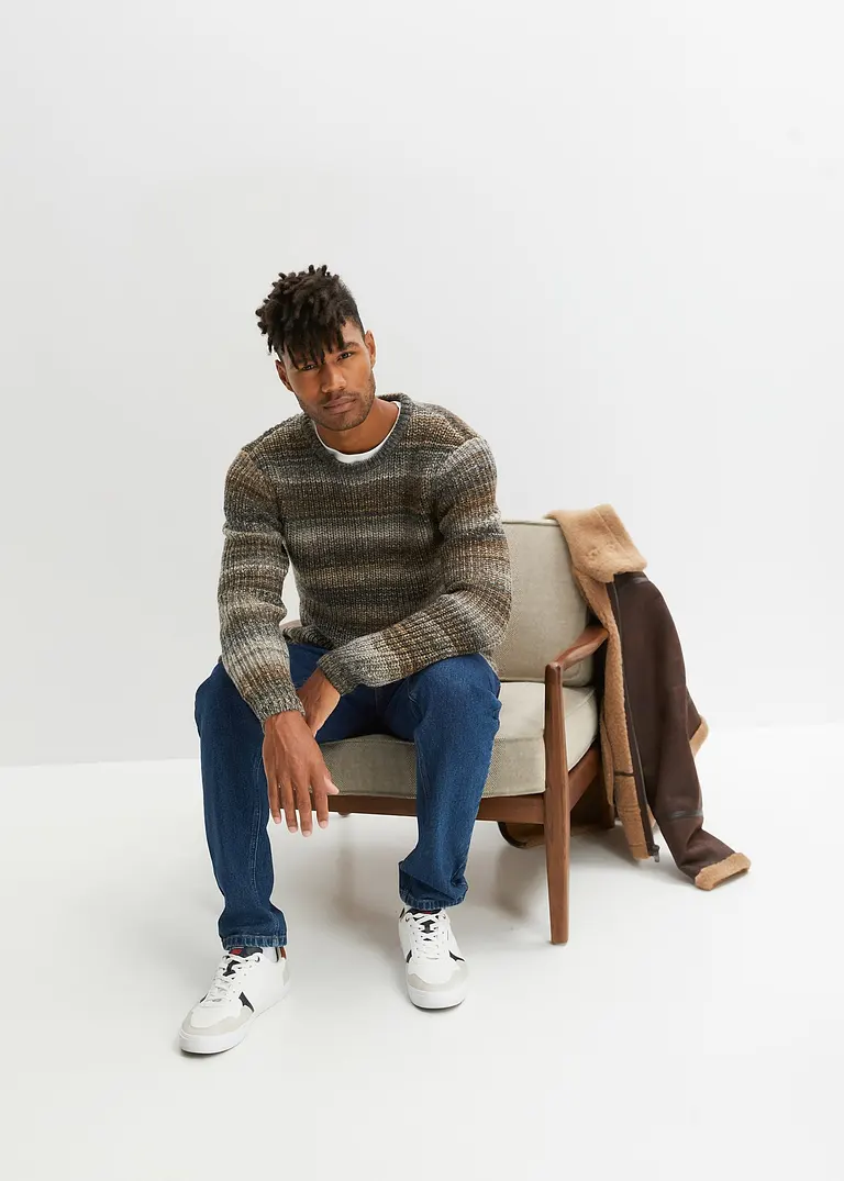 Bonprix Rundhalspullover Mit Angesagtem Farbverlauf - Braun