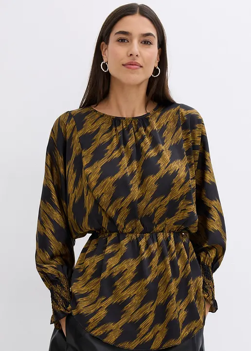 Bonprix Satin Oversize Tunika Im Leo Design - Schwarz - Damen
