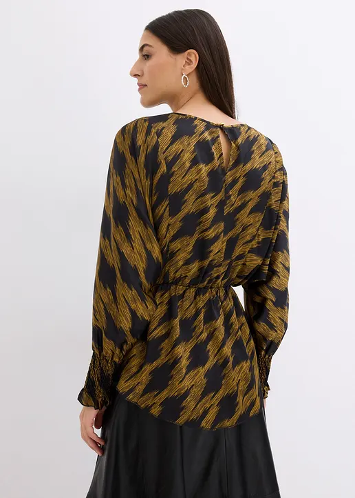 Bonprix Satin Oversize Tunika Im Leo Design - Schwarz - Damen