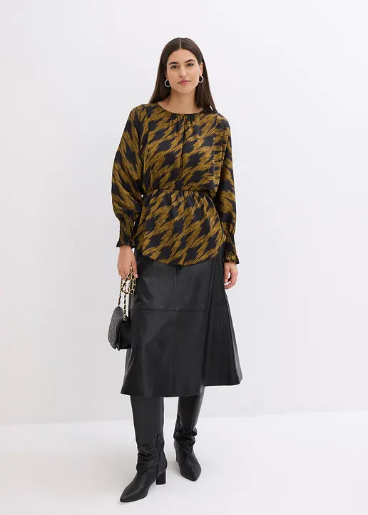 Bonprix Satin Oversize Tunika Im Leo Design - Schwarz - Damen