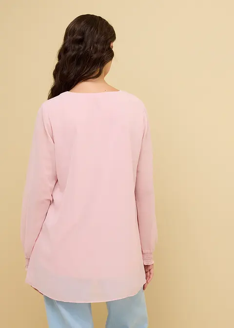 Bonprix Schick Kombinierbare Tunikabluse Mit Gesmoktem Ärmelsaum - Rosa