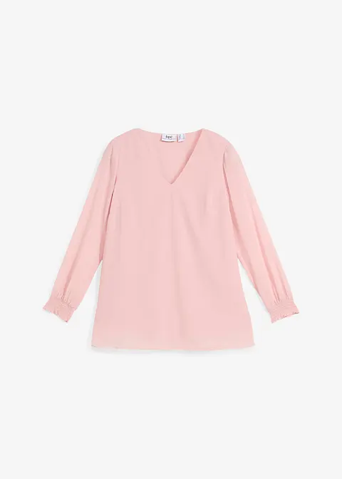 bonprix Schick kombinierbare Tunikabluse mit gesmoktem Ärmelsaum - rosa