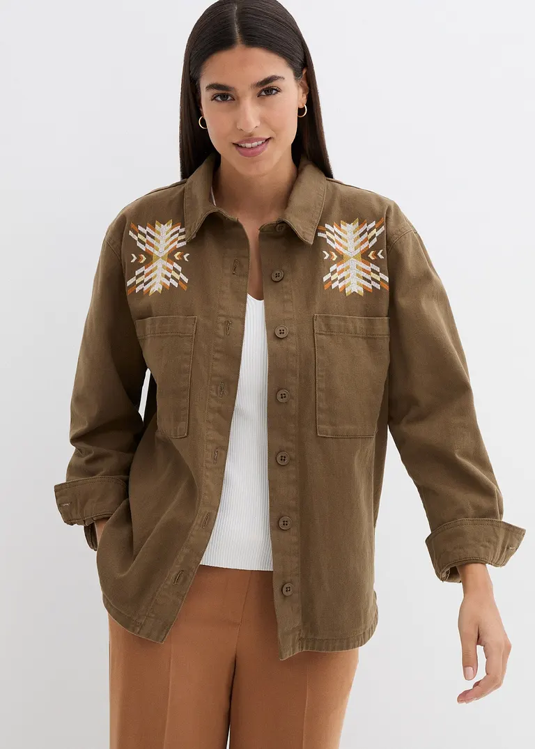 Bonprix Schicke Jeansjacke Mit Taschen Und Muster - Grün