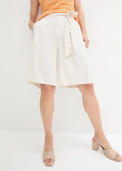 Bonprix Schicke Leinen-Bermuda Zum Binden - Beige - Damen