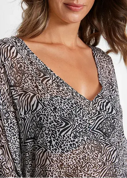 Bonprix Schicke Transparente Tunika Mit V-Ausschnitt - Schwarz