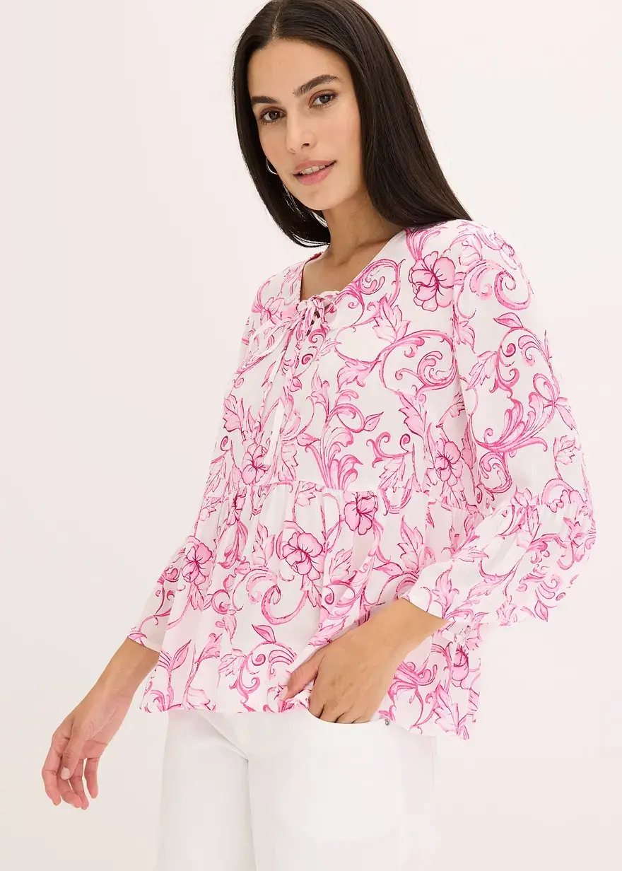 Bonprix Schicke Tunika-Bluse Mit Bindedetails - Weiß - Damen