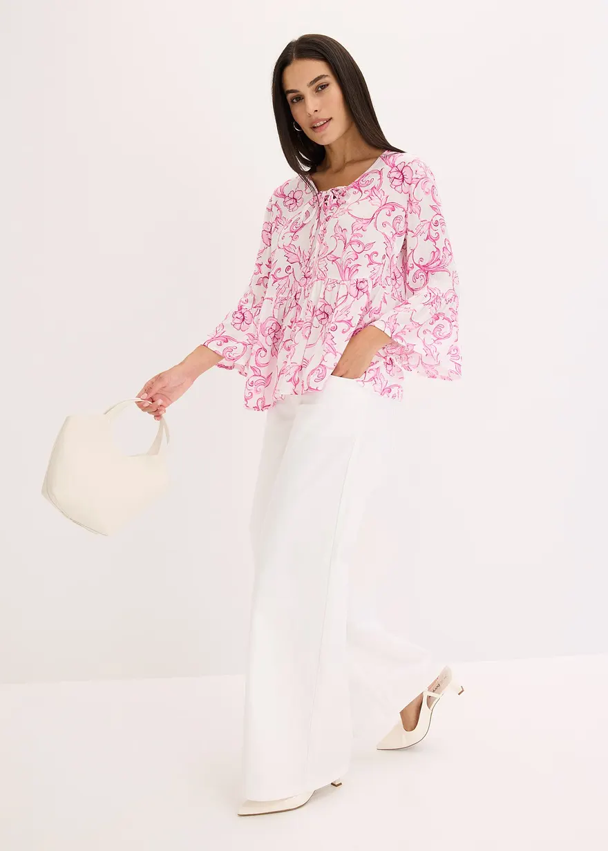 Bonprix Schicke Tunika-Bluse Mit Bindedetails - Weiß - Damen