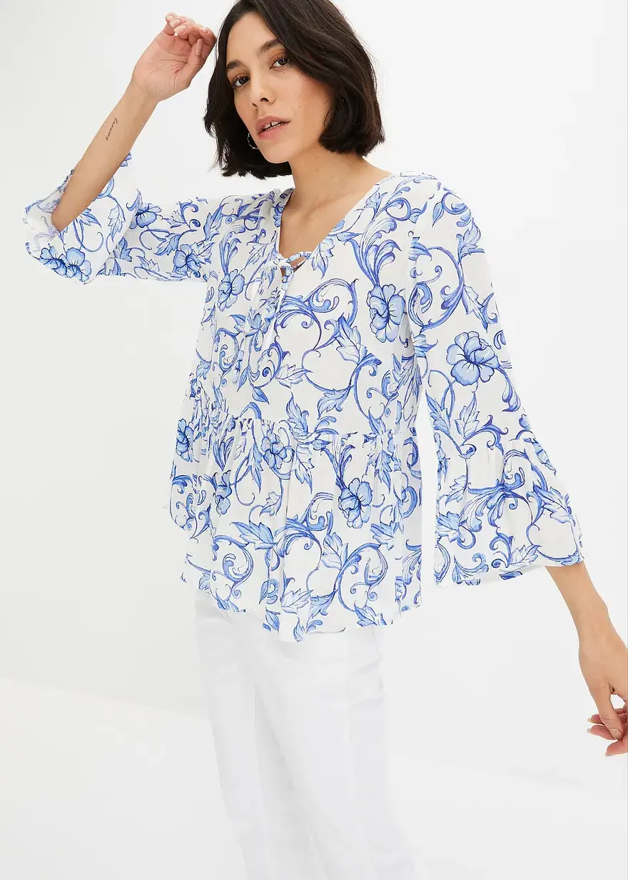 Bonprix Schicke Tunika-Bluse Mit Bindedetails - Weiß - Damen