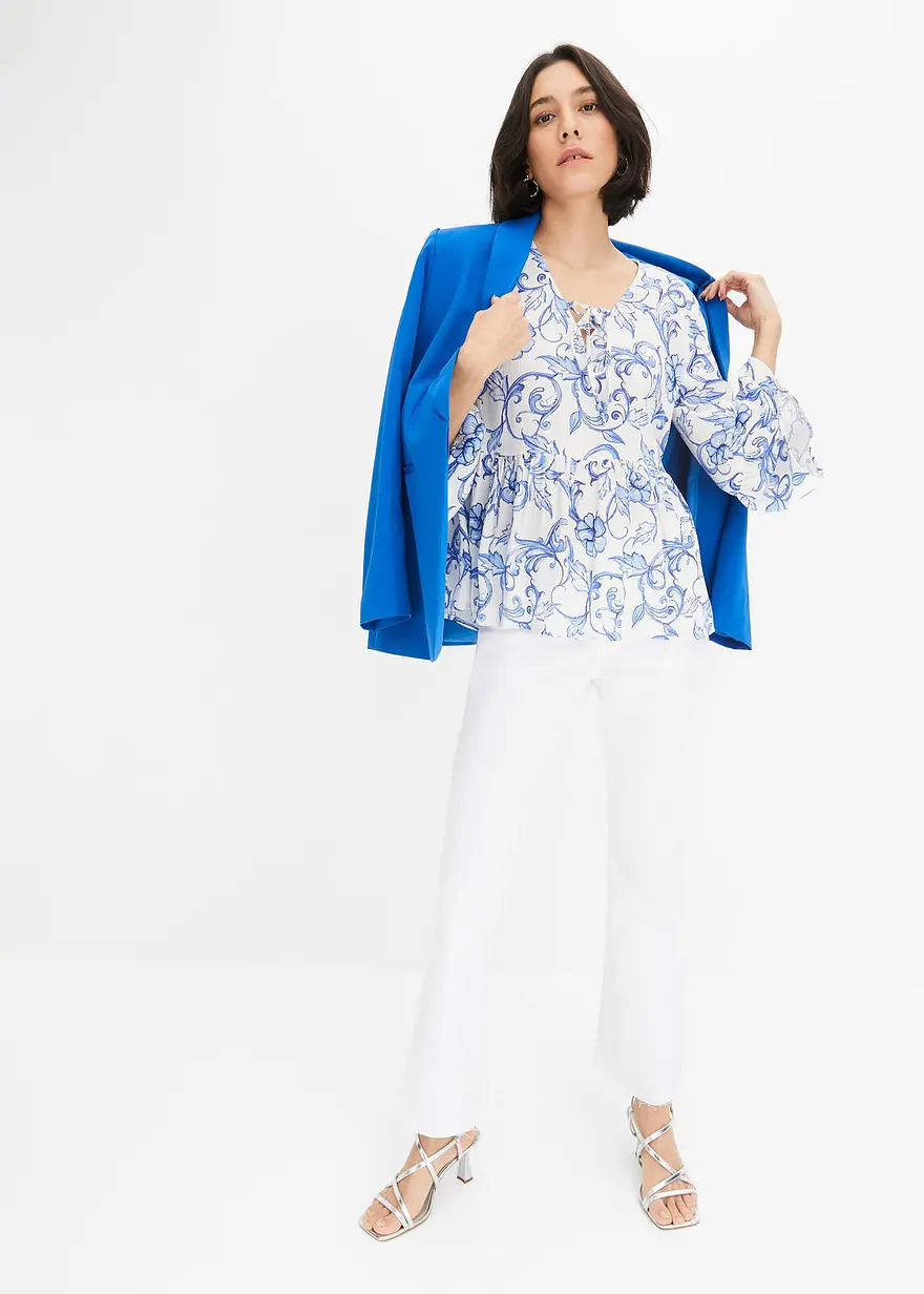 Bonprix Schicke Tunika-Bluse Mit Bindedetails - Weiß - Damen