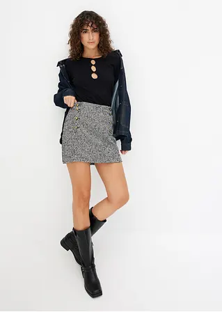 Bonprix Schicker Minirock Aus Tweed Mit Knopfdetails - Schwarz