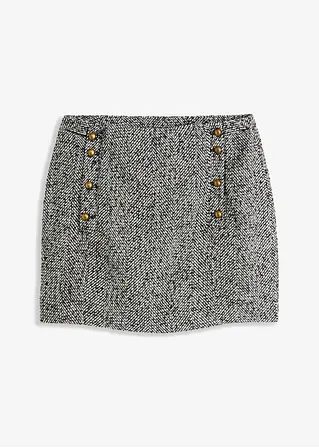 bonprix Schicker Minirock aus Tweed mit Knopfdetails - schwarz