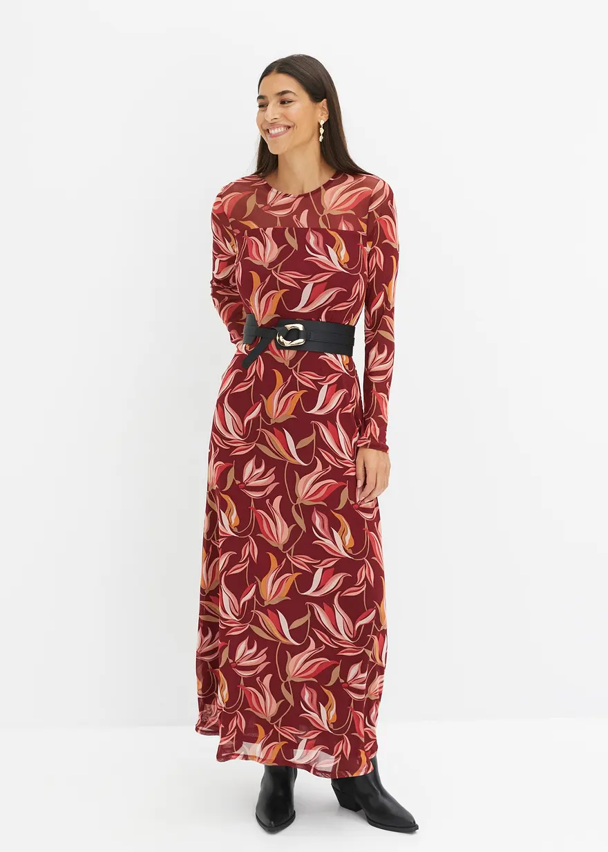 Bonprix Schickes A-Shape Meshkleid Mit Besonderem Muster - Rot