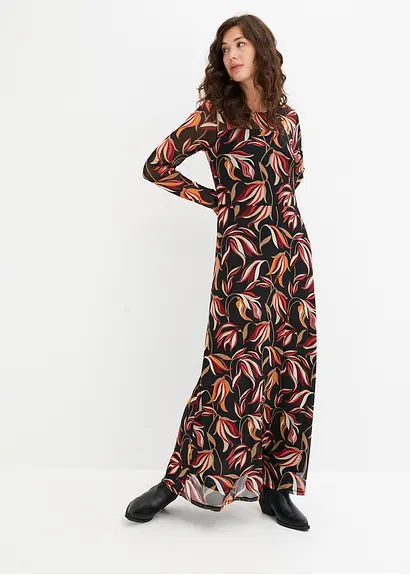 Bonprix Schickes A-Shape Meshkleid Mit Besonderem Muster - Schwarz