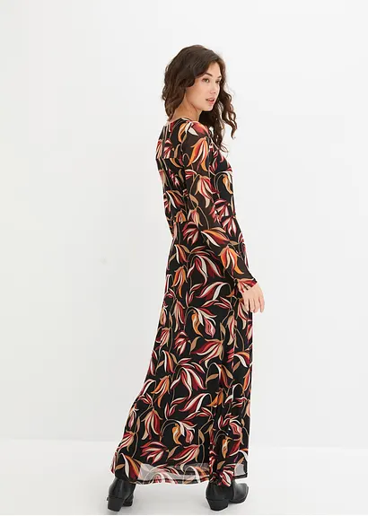 Bonprix Schickes A-Shape Meshkleid Mit Besonderem Muster - Schwarz