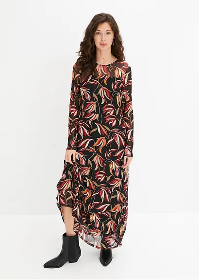 Bonprix Schickes A-Shape Meshkleid Mit Besonderem Muster - Schwarz
