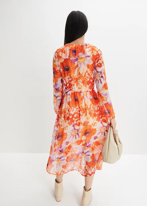 Bonprix Schickes Chiffon-Kleid Aus Recyceltem Polyester - Orange - Damen