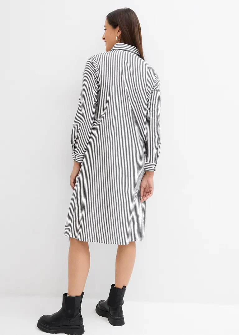 Bonprix Schickes Gestreiftes Hemdblusenkleid - Schwarz - Damen