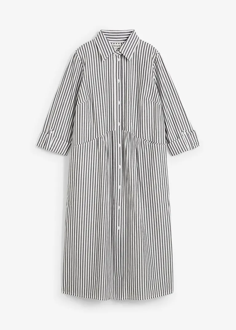 Bonprix Schickes Gestreiftes Hemdblusenkleid - Schwarz - Damen