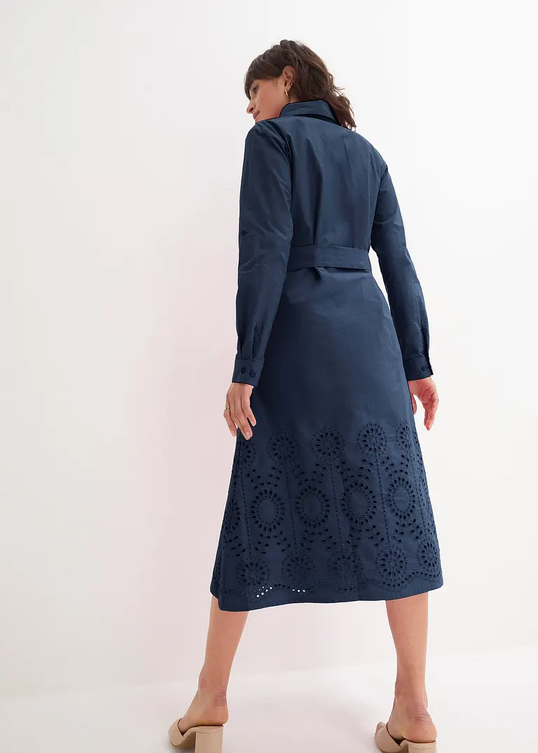 Bonprix Schickes Kleid Mit Lochstichstickerei - Blau Regular