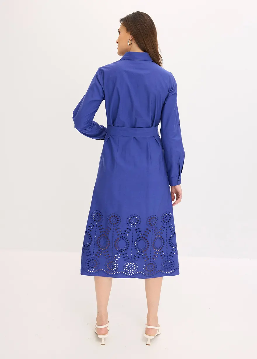 Bonprix Schickes Kleid Mit Lochstichstickerei - Blau Regular