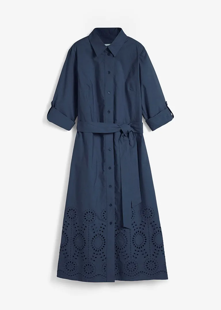 bonprix schickes Kleid mit Lochstichstickerei - blau regular