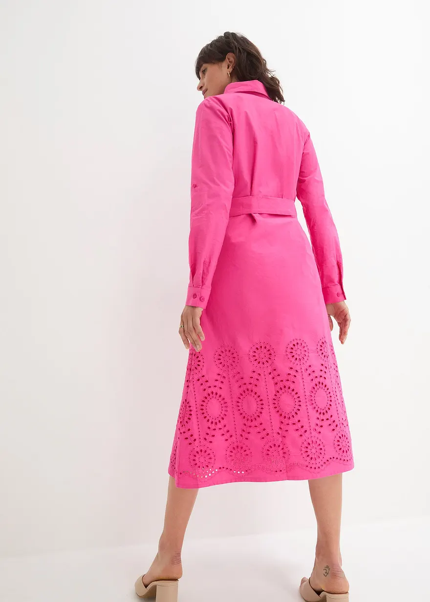 Bonprix Schickes Kleid Mit Lochstichstickerei - Pink Regular