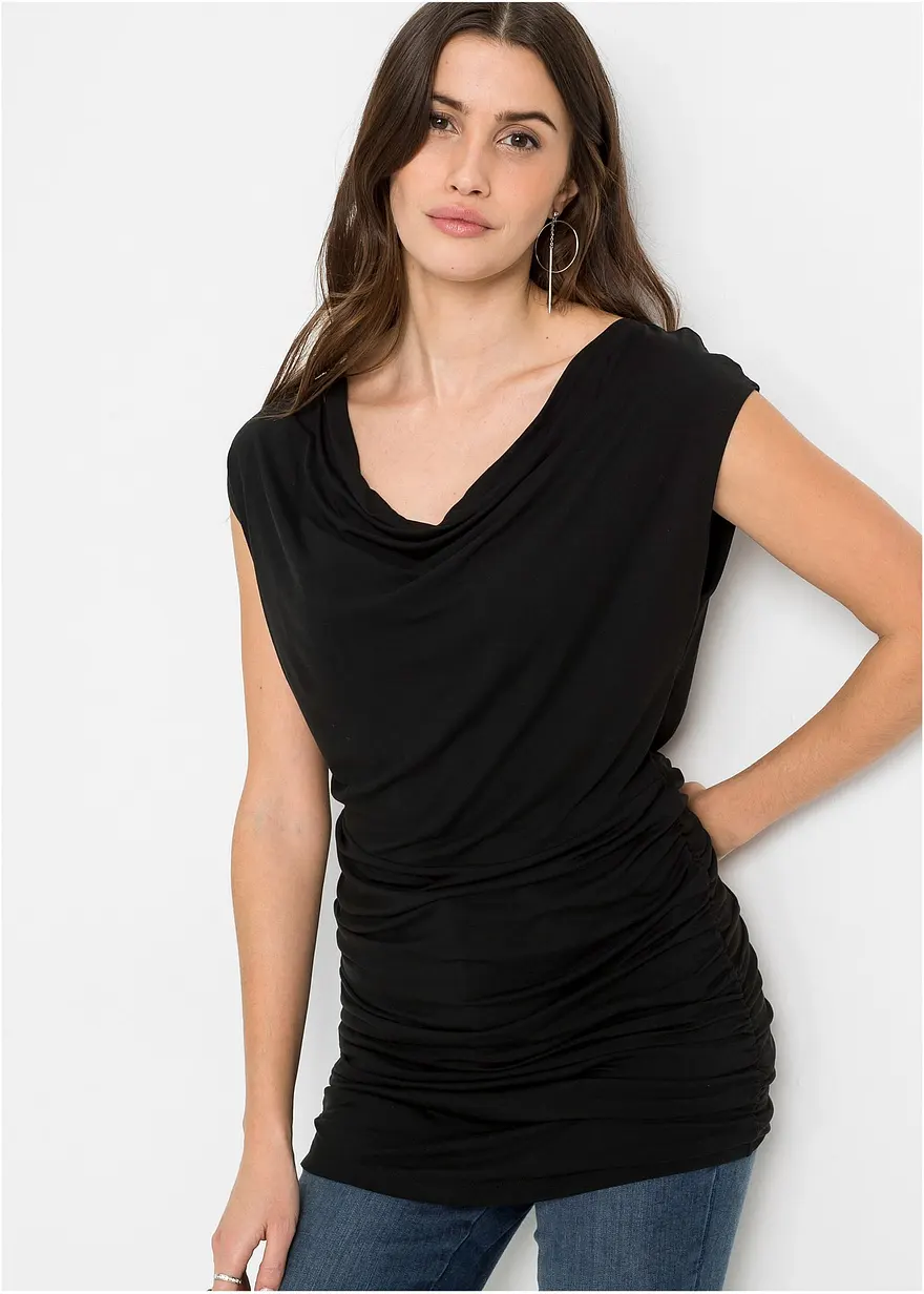 Bonprix Schickes Longshirt Mit Raffungen - Schwarz - Damen