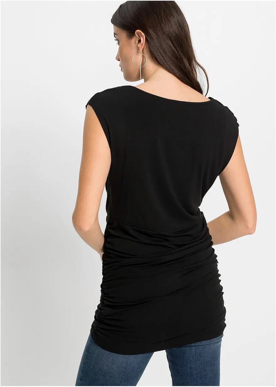 Bonprix Schickes Longshirt Mit Raffungen - Schwarz - Damen
