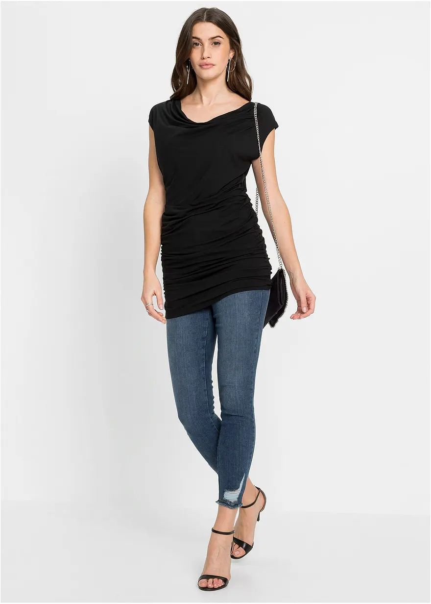 Bonprix Schickes Longshirt Mit Raffungen - Schwarz - Damen