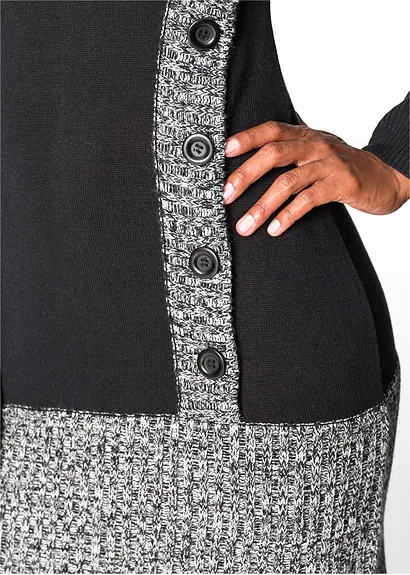 Bonprix Schickes Strickkleid Mit Oversize-Rollkragen - Schwarz