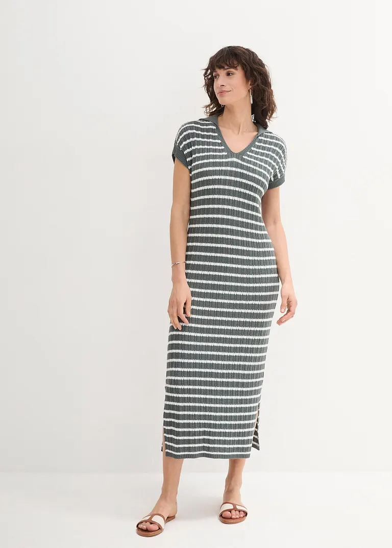Bonprix Schickes Strickkleid Mit Polokragen - Grün - Damen