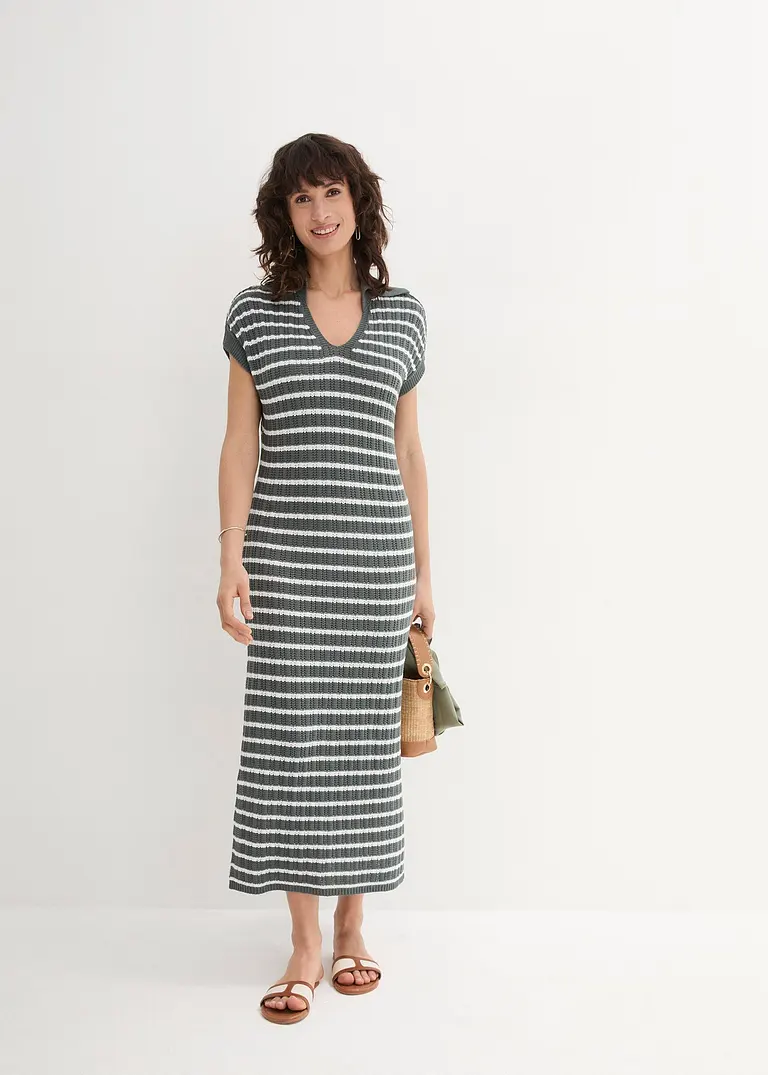 Bonprix Schickes Strickkleid Mit Polokragen - Grün - Damen