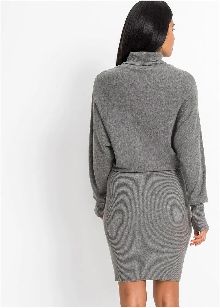 Bonprix Schickes Strickkleid Mit Rollkragen - Grau - Damen