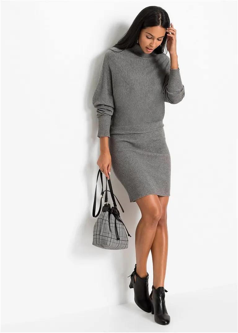 Bonprix Schickes Strickkleid Mit Rollkragen - Grau - Damen