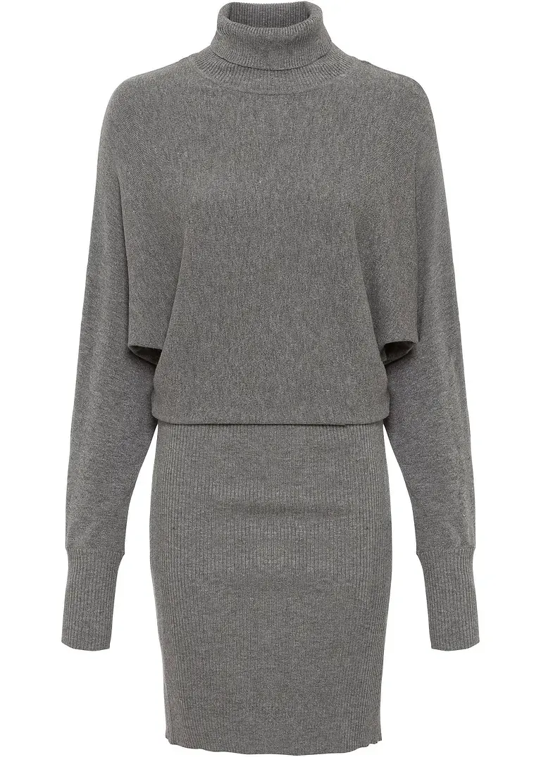 Bonprix Schickes Strickkleid Mit Rollkragen - Grau - Damen