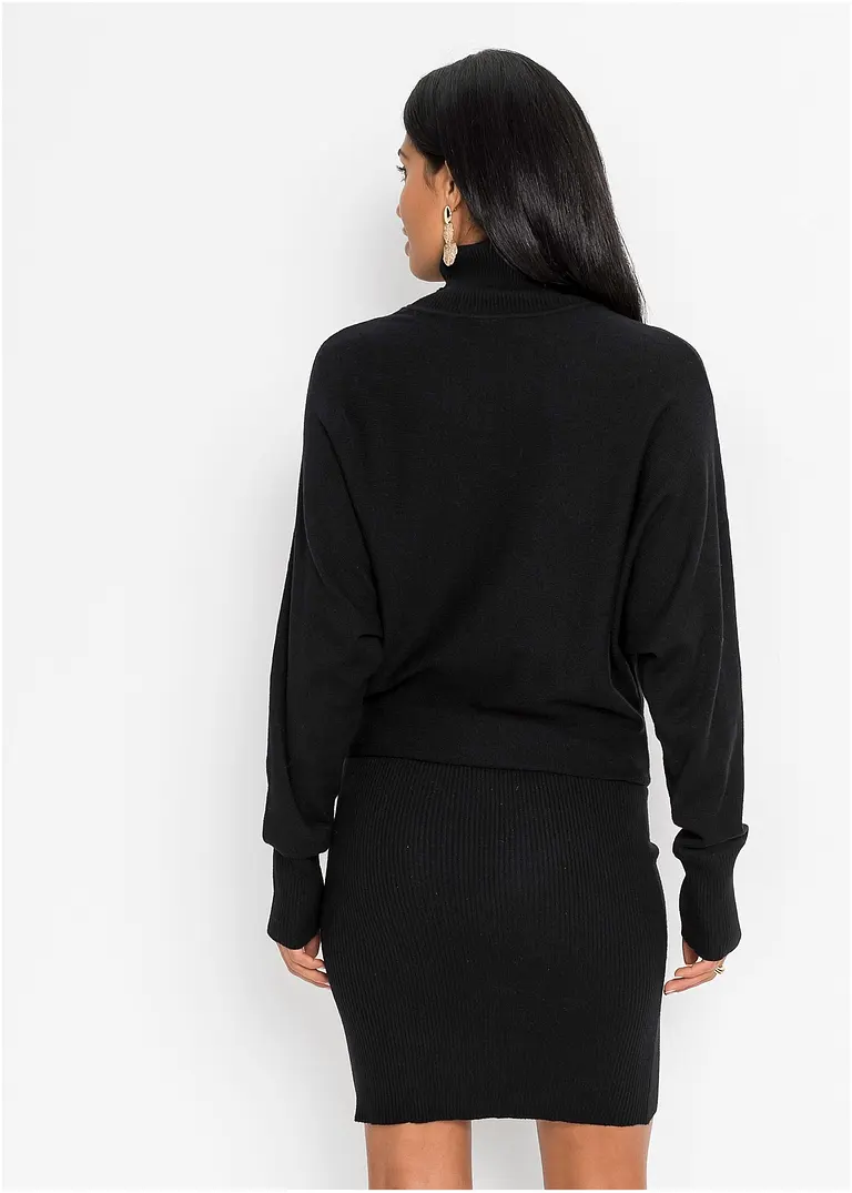 Bonprix Schickes Strickkleid Mit Rollkragen - Schwarz - Damen