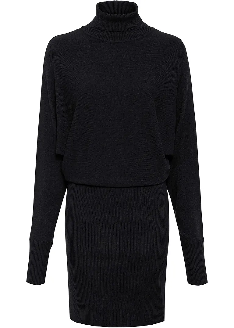 Bonprix Schickes Strickkleid Mit Rollkragen - Schwarz - Damen