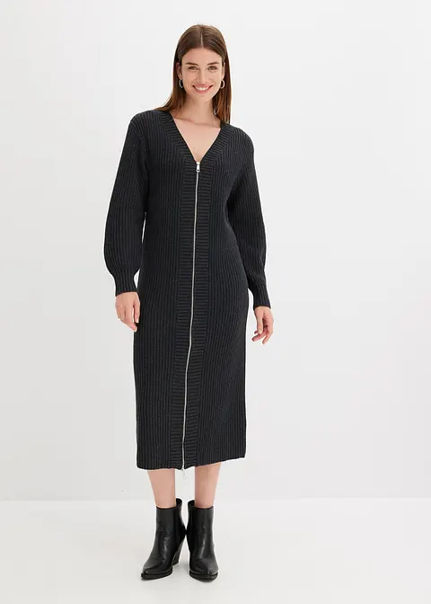 Bonprix Schickes Strickkleid Mit Tragevarianten - Grau - Damen