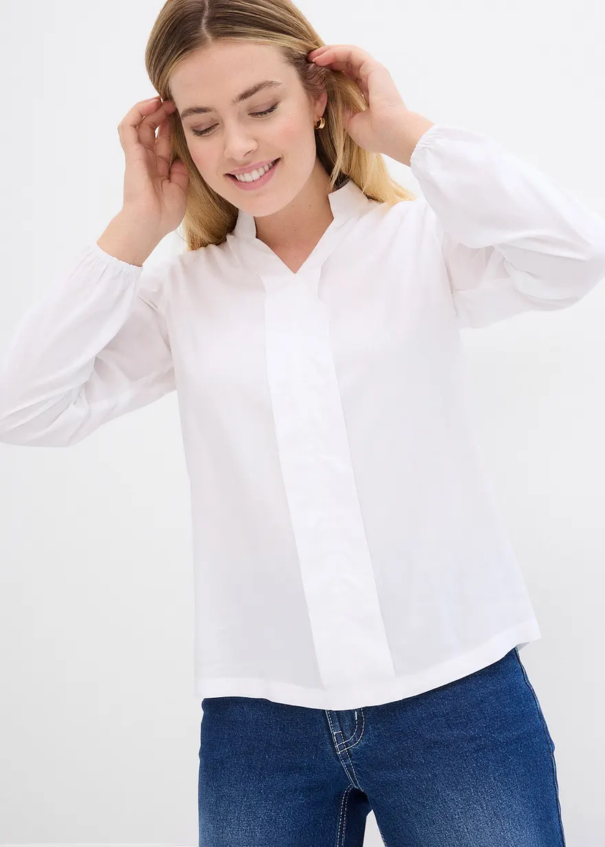 Bonprix Schlichte Bluse Aus Verifizierter Viskose - Weiß