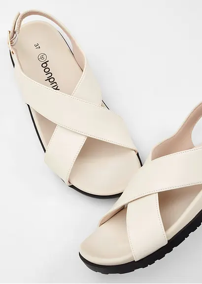 Bonprix Schlichte Sandale Mit Gekreuzten Riemen - Beige - Damen