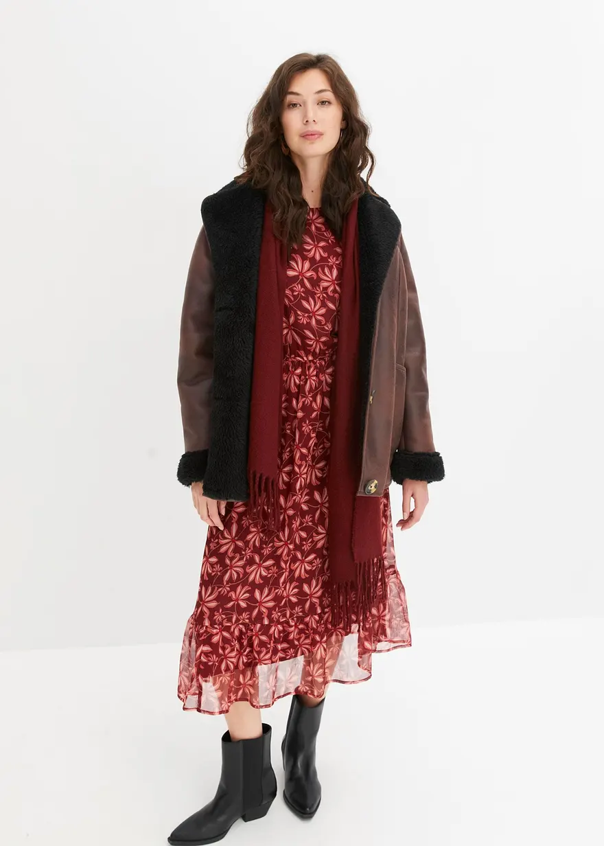 Bonprix Schlichte Shearling-Jacke Mit Vorteilhaften Taschen - Braun