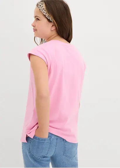 Bonprix Schlichtes Mädchen Shirt Mit Kurzen Ärmeln - Rosa