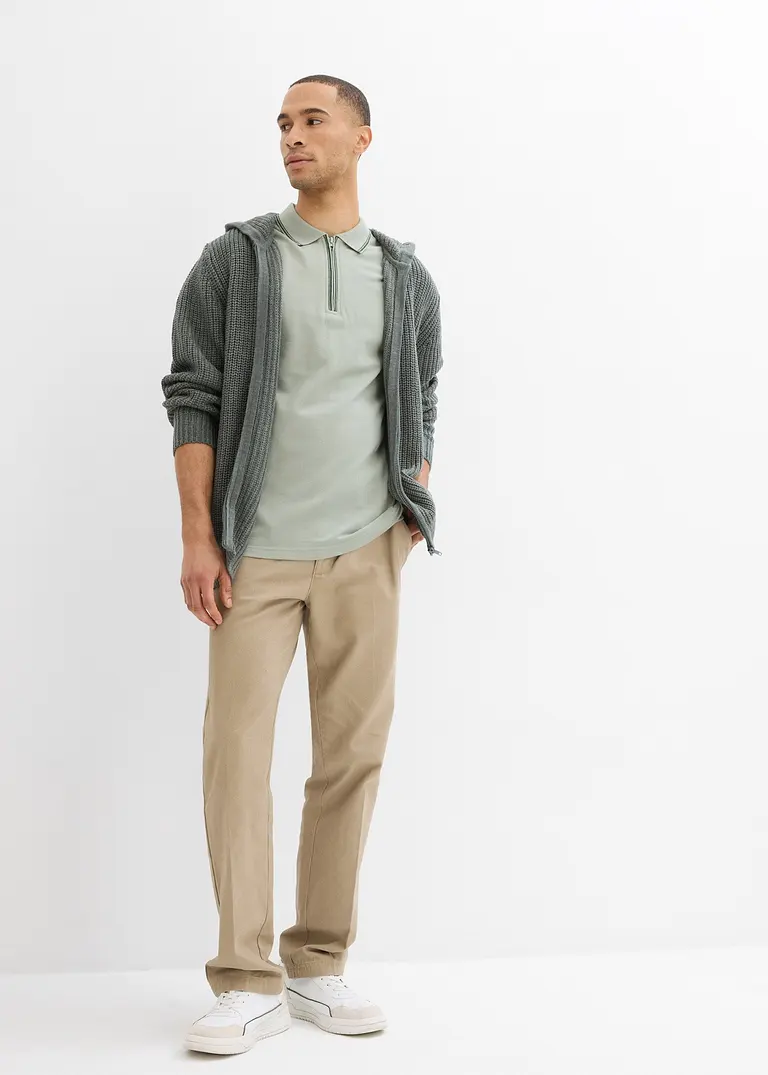 Bonprix Schlichtes Poloshirt Mit Reißverschluss - Grün - Herren