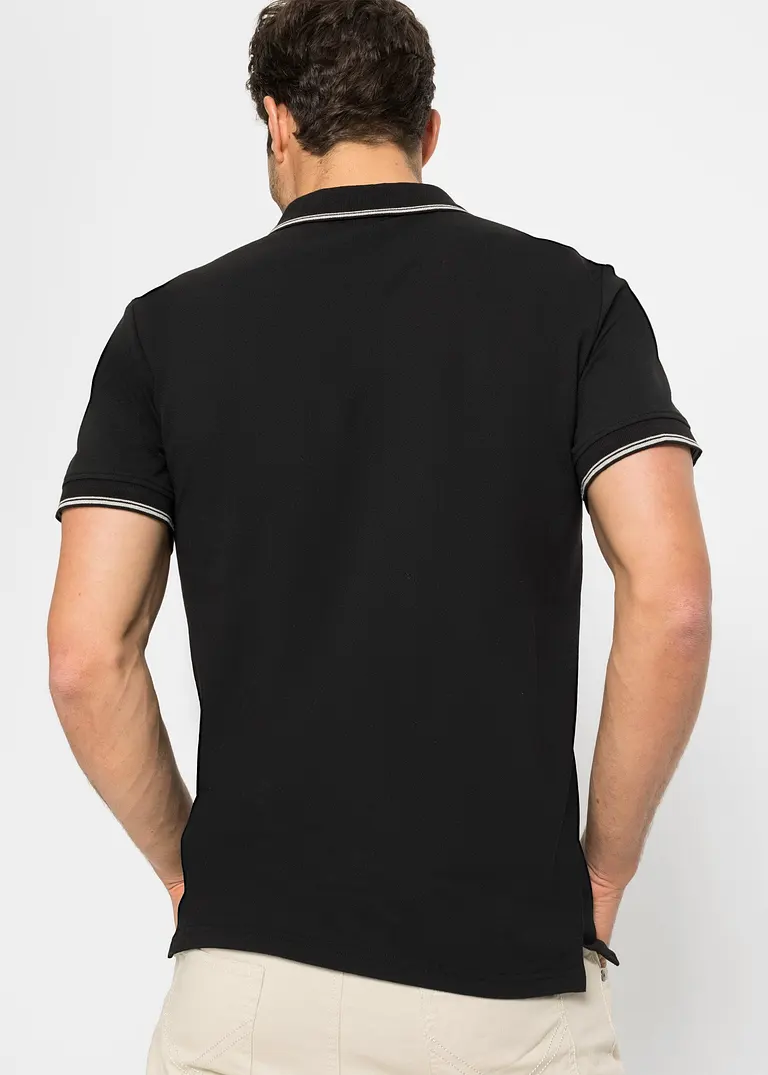 Bonprix Schlichtes Poloshirt Mit Reißverschluss - Schwarz