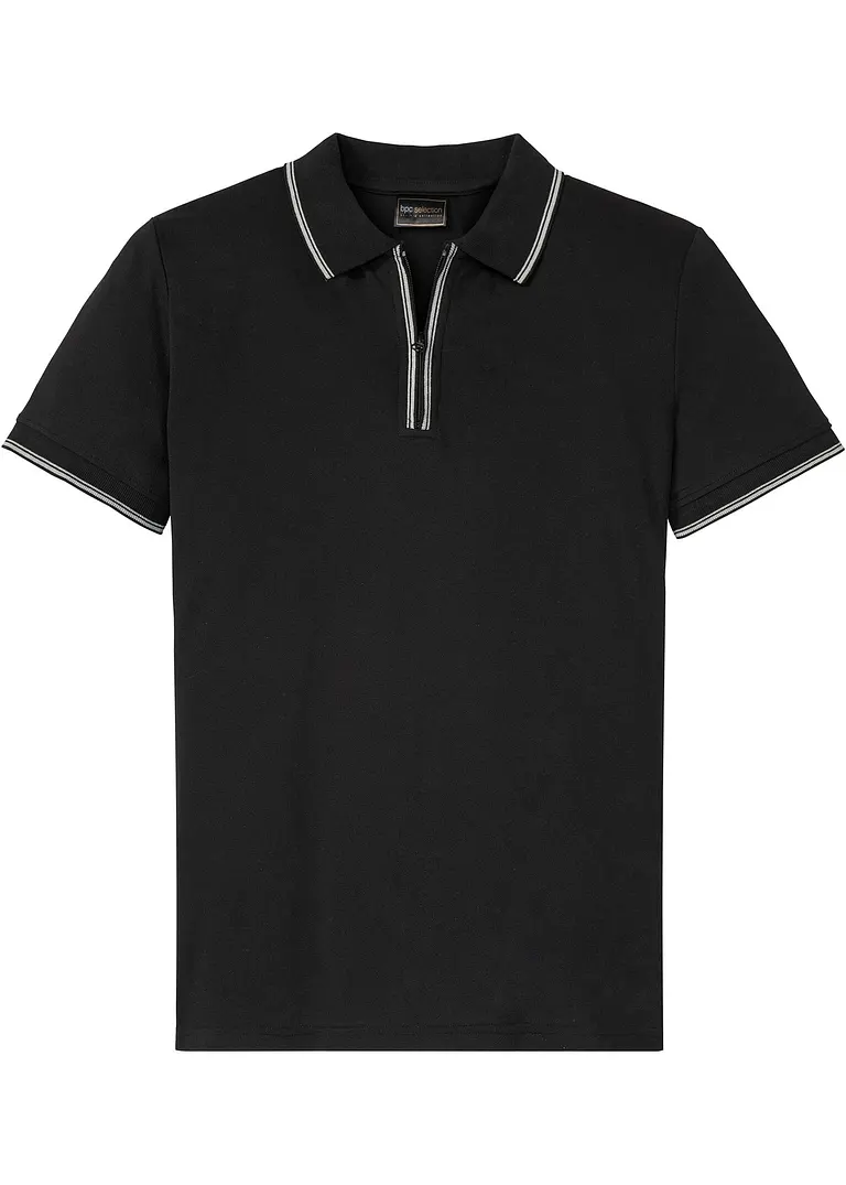 bonprix Schlichtes Poloshirt mit Reißverschluss - schwarz