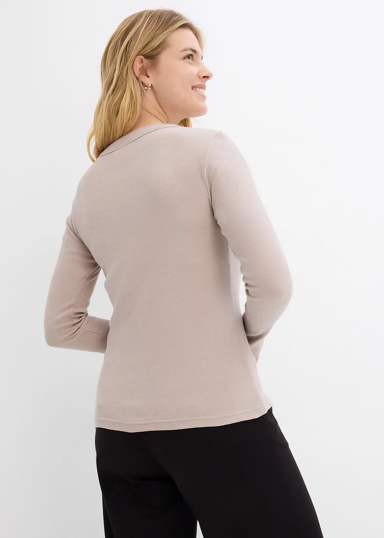 Bonprix Schlichtes Rippshirt Mit Bio-Baumwolle - Hellsand/mittelbraun