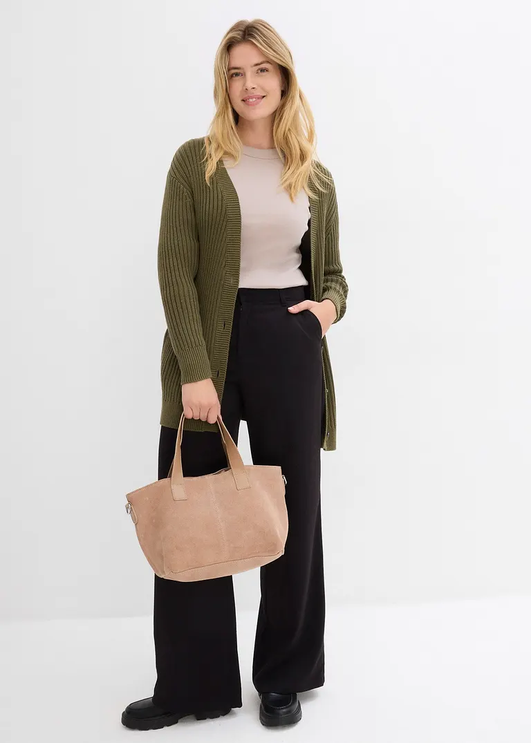 Bonprix Schlichtes Rippshirt Mit Bio-Baumwolle - Hellsand/mittelbraun