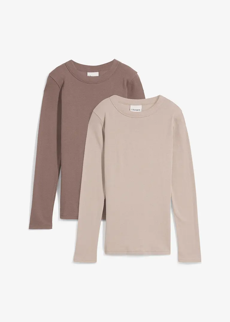 bonprix Schlichtes Rippshirt mit Bio-Baumwolle - hellsand/mittelbraun