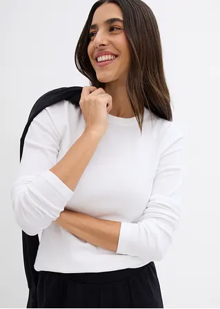 Bonprix Schlichtes Rippshirt Mit Bio-Baumwolle - Schwarz/weiß